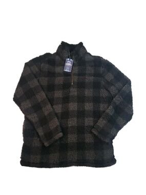Alpine Sherpa Quarter-Zip Pullover Sweater - Black Plaid Mens L